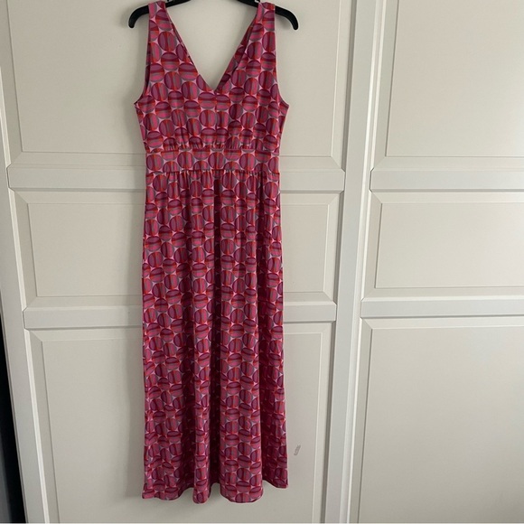 Garnet Hill Red Geometric Print Surplice Sleeveless Maxi Dress - 20899 - Picture 3 of 11